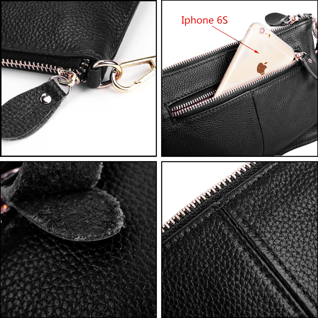 Clutch Wristlet Handbag Genuine Leather with Shoulder Bag RFID Blocking 0590