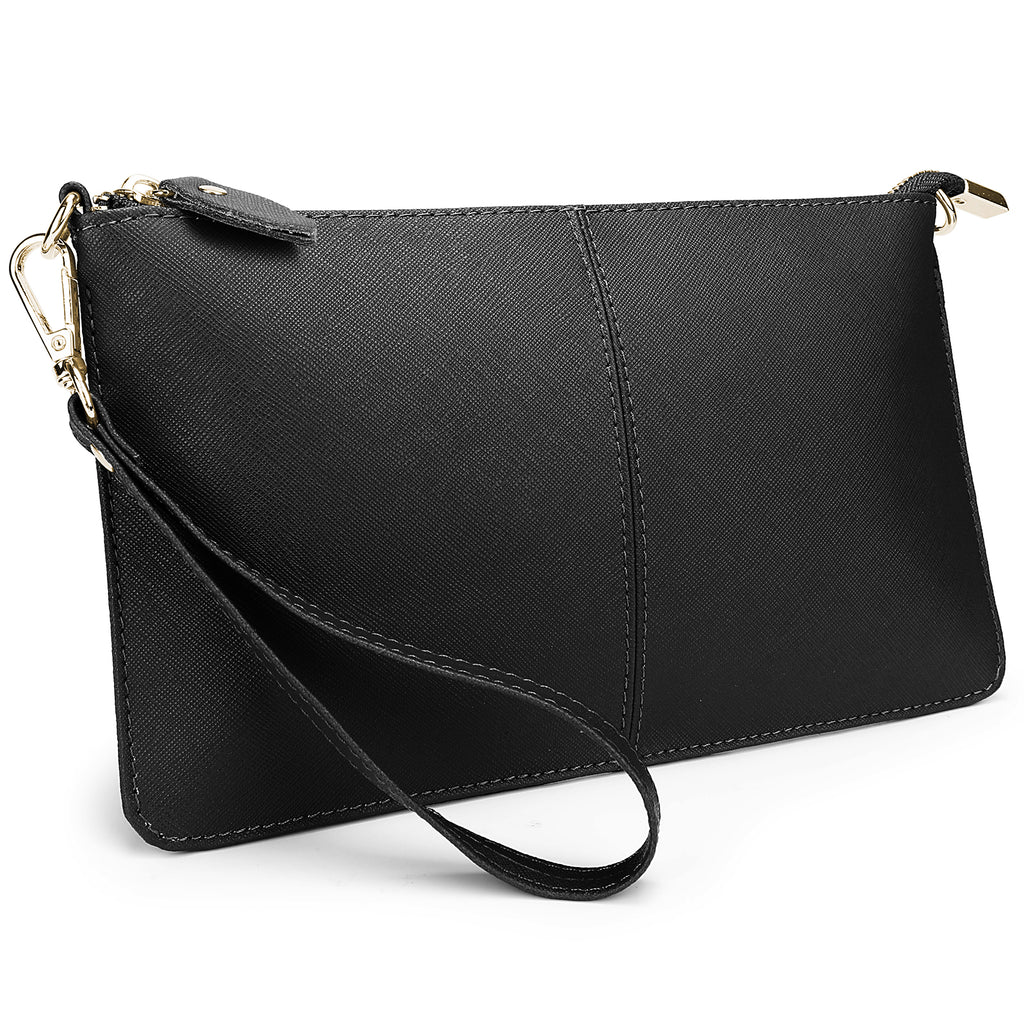 Clutch Wristlet Handbag Genuine Leather Shoulder Bag w cross