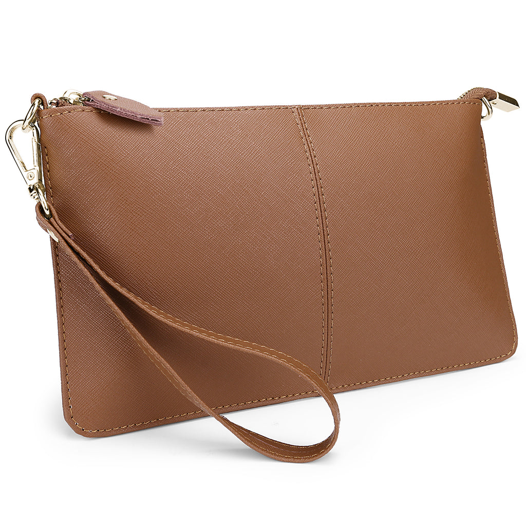 Clutch Wristlet Handbag Genuine Leather Shoulder Bag w cross pattern RFID Blocking 0590