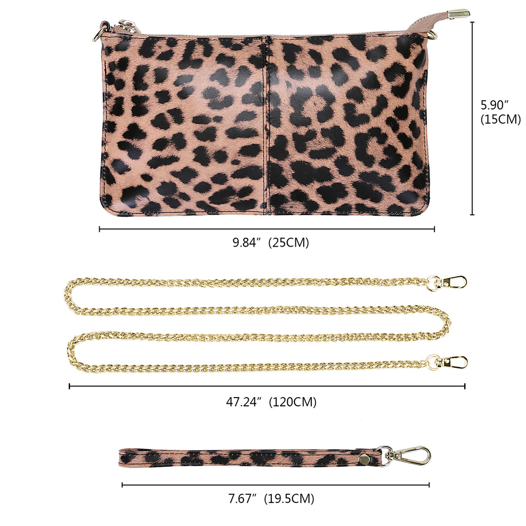 Clutch Wristlet Handbag Genuine Leather w animal print RFID Blocking 0590