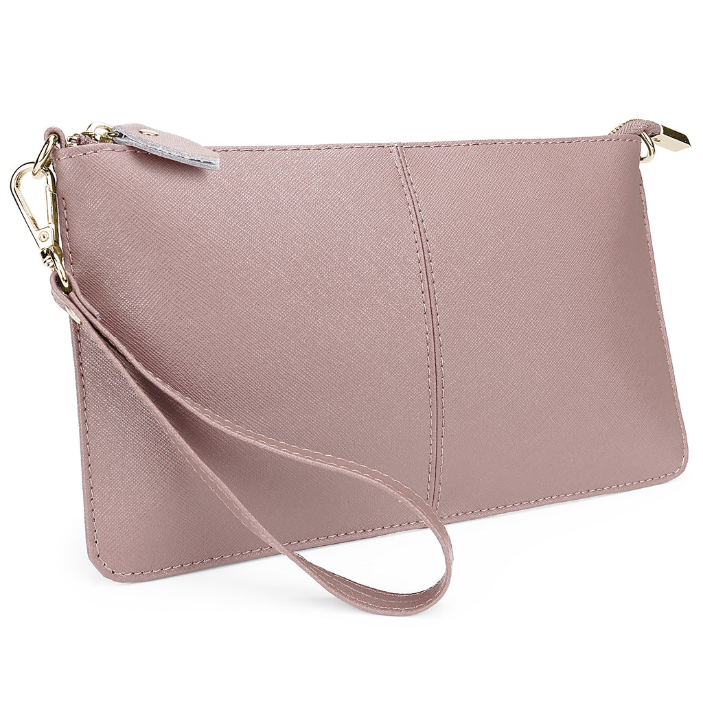 Clutch Wristlet Handbag Genuine Leather Shoulder Bag w cross pattern RFID Blocking 0590