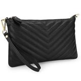 Clutch Wristlet Handbag Genuine Leather Black w Line pattern RFID Blocking 0590