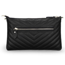 Load image into Gallery viewer, Clutch Wristlet Handbag Genuine Leather Black w Line pattern RFID Blocking 0590