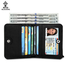 Load image into Gallery viewer, Genuine Leather Short Wallet w cross pattern RFID Blocking 0732