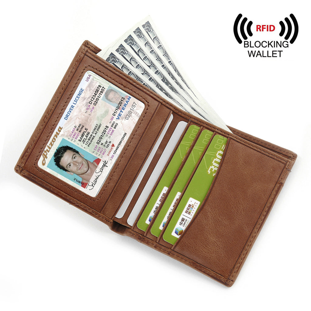 Genuine Leather Wallet Money Clip RFID Blocking 0923