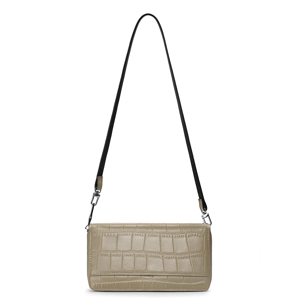 Genuine Leather Crocodile Effect Clutch Wallet Phone Purse Wristlet Handbags 1062