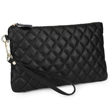 Load image into Gallery viewer, Black Quilted Lattice Genuine Leather Clutch Handbag Wristlet 1106