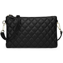 Load image into Gallery viewer, Black Quilted Lattice Genuine Leather Clutch Handbag Wristlet 1106